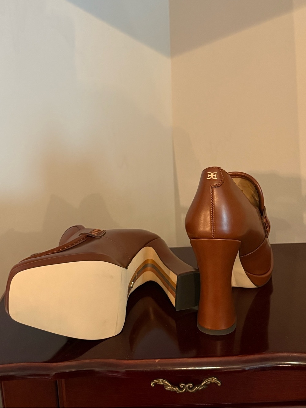 Sam Edelman Brown Tassel Block Heel Loafers - Picture 4 of 6